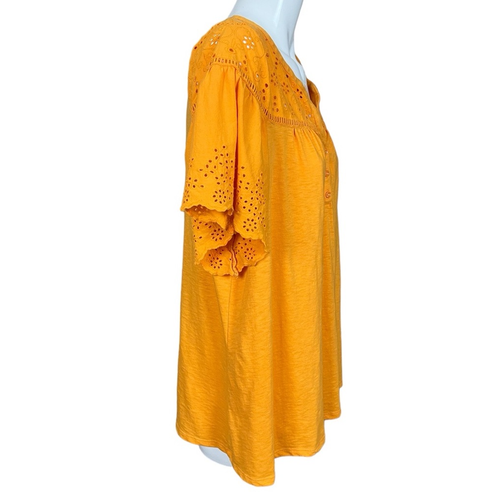 Lane Bryant Orange Short Flutter Eyelet Sleeves Split Neck Top Size 18/20 - Picture 3 of 10